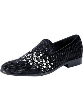 Amali Men's Black Silver Velvet Tuxedo Loafer Slip On Formal Wedding Dress Shoes